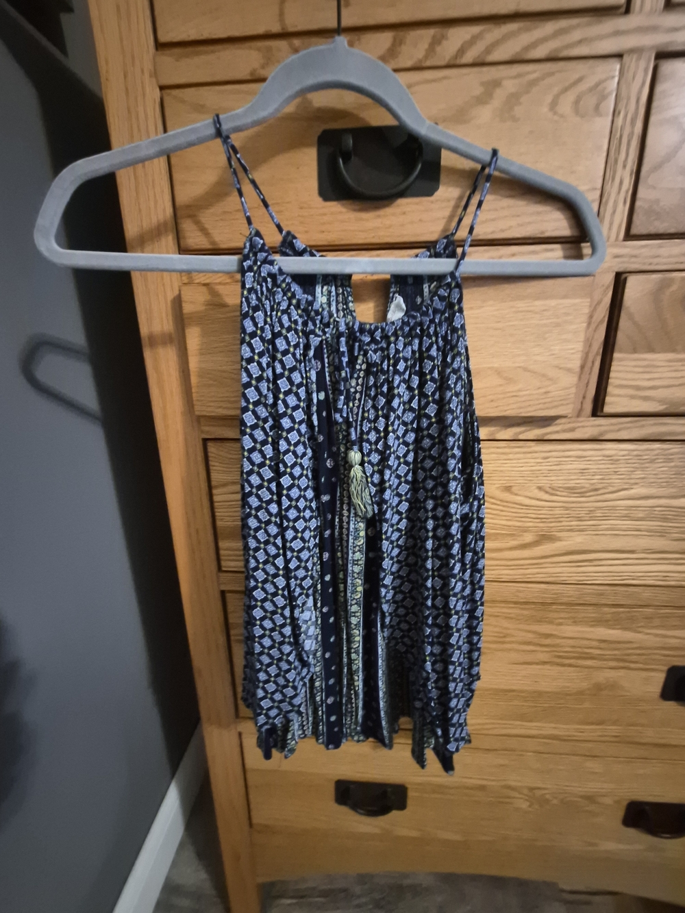 Mystree Navy & White Patterned Spaghetti Strap Tank Top